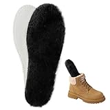 ISQFIQ Echte Lammwolle Einlegesohlen für Damen Herren Winter Extrem Warme Schaffell Schuheinlagen Dicke Einlagen Weiche Lammfell Sohlen für Schneestiefel Arbeitsstiefel Hausschuhe Schwarz 44EU