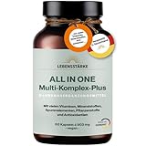 Multivitamin-Komplex-Plus ALL-IN-ONE, die einzigartige Qualitätsmischung der deutschen Marke LEBENSSTÄRKE. Hochwertiges Multivitamin-Komplex mit vielen Vitaminen, Mineral- und Pflanzenstoffen