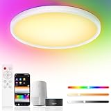 Birnetek® Deckenlampe LED 30W, RGB Deckenleuchte Rund 2700K-6500K, Dimmbar, Kompatibel mit Alexa, Google Home, APP-Steuerung, Fernbedienung, für Schlafzimmer, Wohnzimmer, Kinderzimme