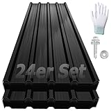 YRHome 24er Dachbleche Trapezblech 129,5x45cm Stahlblech Formblech Platten Dachplatten Wetterfest Wellblechplatten Verzinkter Stahl für Garagen Dach inkl. Schrauben und Handschuhe - Typ A Schwarz