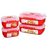 Sistema Microwave-Heat & Eat Frischhaltedosen Set | 4 rechteckige Mikrowellen-Vorratsdosen mit Deckeln (2 x 1,25 l + 2 x 525 ml) | verschließbare Clips und Belüftungsventile | BPA-frei [82005]
