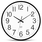 Ziprote Funkuhr Wanduhr, 30cm Funkuhr Wanduhren Lautlos, Groß Leicht Ablesbare Uhr Modern Funkwanduhr Wanduhr Nicht Tickend für KüChe Schlafzimmer, Büro, Badezimmer (Schwarz)