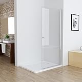 MIQU 88-90 x 185 cm Walk in Dusche Duschabtrennung Duschwand Pendeltür Schwingtür Duschtür Glaswand aus Sicherheitsglas ESG Glas Rahmenlos ohne Duschtasse