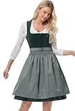 TrendiMax Dirndl Damen Midi Dirndl für Damen Tachten Dirndlkleid Tachtenkleid Samt Dirndl für Oktoberfest mit Schürze, 60cm, Grün,34