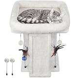 TWDEPART Kratzbaum mit Kratzbaum für Indoor-Katzen, Aktivitätszentrum, Kletterbaum, Katzenmöbel mit hängenden Bällen, Beige