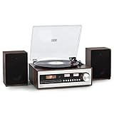 Auna Plattenspieler mit Lautsprecher, Bluetooth Plattenspieler mit MP3, AUX, DAB Radio, Retro Vintage Stereoanlage mit Schallplattenspieler USB & CD-Player, Vinyl-Plattenspieler für Schallplatten