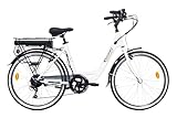 Denver Unisex – Erwachsene Discovery Ebike E4000 Citybike mit Rädern von 26 Zoll, Shimano-Schaltung, 6 Gänge, Damen, Weiß