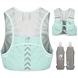 Outplea Laufweste mit 2 Stück 500ml Soft Wasserflasche, Leicht Laufrucksack Herren Damen, Trinkrucksack Trinkweste für Tailrunning Laufen Marathon Zubehör, Grün