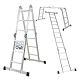 PROREGAL Sprossen-Mehrzweckleiter MULTISTEP mit TÜV/GS Zertifizierung und EN 131-Standard, 4-teilig Aluminium, 4x3 Sprossen, bis zu 3,6m Höhe, Traglast 150kg, Arbeitsgerüst Stehleiter Anlegeleiter