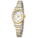 GOLDEN HOUR Kleine Armbanduhr Damen Analog Quarz Leicht Ablesbare Uhr Damen mit Edelstahl-Dehnarmband, Rundes Gehäuse, 12 Stunden Digitale wasserdichte Armbanduhr für Frauen Mädchen