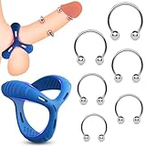 BDSMYEE Cockring 7 in 1 Set,6 * Dual Ball Penisringe + 1 * Dreieckiger Penisring,Sex Spielzeug für die Männer Extrem,Cockringe für Männer Zeitverzögerung Erotisches (Blau)
