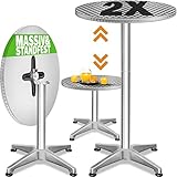 Casaria Stehtisch 2er Set Klappbar Höhenverstellbar 70cm / 115cm Hoch Aluminium Rund Ø 60cm Wetterfest Outdoor Garten Bistrotisch Bartisch Partytisch