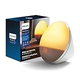 Philips Wake-up Light, farbige Sonnenaufgangssimulation, 20 Lichtstärken, 7 natürliche Klänge, Mitternachtslicht (Modell HF3531/01)