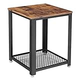 VASAGLE Beistelltisch, Nachttisch im Industrie-Design, Sofatisch mit Gitterablage, stabil, mit Metallgestell, Wohnzimmer, Schlafzimmer, einfach zu montieren, Used Look, Holzoptik Vintage LET41X
