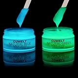 CUWELT Nachtleuchtend Acrylfarben Set, 2X100ml Fluoreszierende Leuchtfarben, Nachtleuchtende Farben, Acryl Glow in The Dark Farbe, Leuchtende Farbe für Halloween-Dekoration, Grün und Blau