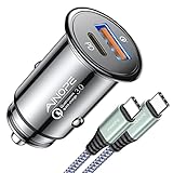 AINOPE Zigarettenanzünder USB C Auto Ladegerät 54W PD&QC 3.0 Schnell Metall kfz Ladegerät USB C Adapter Auto Zubehör [mit USB C zu C Kabel] Kompatibel mit iPhone 14 Pro Max 13 12 11, iPad, Samsung