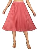 Soudittur Damen Sommer Chiffon Rock A-Linie Plissee-Rock Midilänge Faltenrock mit Elastischer Taille Leichter Flowy Midirock für Freizeit, Strand & Party(Hellrot, L)