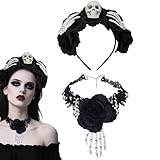 Générique Gothic Halloween – Haarreif Halskette Gothic für Damen, Diadem Gothic Vintage für Kostüm Halloween Party Maskierte Veranstaltungen thematisch