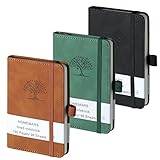 HOMEMARS Notizbuch A6, 3 Stück Notizbücher Set, 14.4cm x 9.6cm Notizblock, Braun, Grün, Schwarz, 192 Seiten, Notizheft, Notizblock a6, Journal, Reisetagebuch, Notizbuch Leder, Prägebaum Design