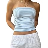 Felcia Trägerloses Bandeau-Top für Damen, Sommer, schulterfrei, rückenfrei, schmale Passform, Y2K, Streetwear, B-Blau, Small