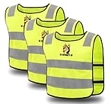 Exporee Warnweste Kinder, 3 Stück Reflektierende Hohe Sichtbarkeit Kinderwarnweste, Sicherheitsweste Kinder, Atmungsaktiv Universelle Größe Reflektoren für Jungen und Mädchen, Brille Welpe