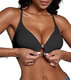 DEANGELMON BH Vorderverschluss Damen ohne Bügel Sexy Tiefer Ausschnitt Racerback T-Shirt BH Nahtloser Bralettes Bra(Schwarz-M)