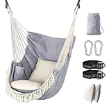 Hängesessel 100x130cm Großer Schaukelstuhl, Große Makramee-Hängematte, Hängeschaukel, Seilschaukel mit Tasche, Hängestuhl, 2 Kissen enthalten, max 330 lbs, Hammock für Indoor Outdoor(Light Grey)