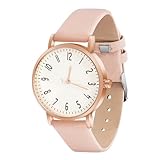 OFFCUP Damenuhr, Damen Analog Quarz Uhr mit Leder Armband, Uhren Damen Einfache Business Klassische Armbanduhr Lässig Quarzuhr Kleideruhr, 3 Zeiger -Rosa