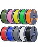SUNLU PLA+ 2.0 3D Drucker Filament Bündel, 10KG Upgrade High Speed PLA+ Filament 1.75mm ±0.02mm, 1kg per Spool, 10 Packs, Multicolor Schwarz+Weiß+Grau+Rot+Blau+Grün+Gelb+Orange+Rosa+Olivgrün