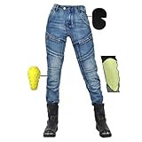 SHUOJIA Motorradhose Damen, Motorrad Jeans Damen Aus Aramidfaser,Motorrad Schutzhose Hose Mit Protektoren (Blue Female-B,M)