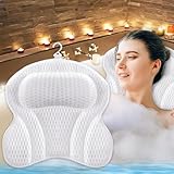 【Phantasy】 Badewannenkissen Saugnäpfen Perfekte Ergonomische Passform, Badewannenkissen Atmungsaktiver Waschbares Wannenkissen 4D Air Mesh, Badekissen für Entspannung von Nacken und Rücken Weiß