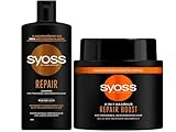 Syoss Haarmaske Repair Boost (500 ml), 4-in-1 Haarkur für bis zu 95% weniger Haarbruch & Syoss Shampoo Repair (440 ml), Haarshampoo für trockenes und geschädigtes Haar