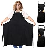 FUKPO 2 Stück Übergröße Kochschürze Damen Herren Schwarz, Verstellbar Unisex Küchenschürze Grillschürze Männer Mann Frauen, Professionelle Schürze Kochen Grillen Künstler Friseur mit 2 Taschen