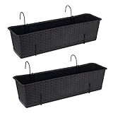 Tymar Blumenkasten Balkon mit Halterung, Balkonkasten, 2 Stück, Rattan, Pflanzkasten aus Kunststoff((2pack) Anthrazit, 70cm)