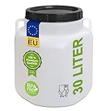plasteo® 30 Liter Weithalsfass Natur Eckig mit Deckel und Henkeln, Lebensmittelecht und BPA-Frei, Futtertonne Kunststofffass Universalfass Deckelfass Wasserfass Regentonne Lagerfass