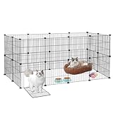 FIVMEN Freilaufgehege Kleintiergehege 142x72x72cm Freigehege Gittergehege 24-Platten Laufstallgitter mit Türen Kleintier Laufställe für Kaninchen Hamster (Schwarz)