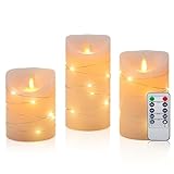CCLIFE LED Kerzen Set mit Fernbedienung Timer Funktion 300 Stunden flackernde Paraffin Echtwachs,mit Lichterkette