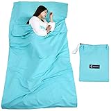 Queta Hüttenschlafsack Schlafsack Reiseschlafsack mit Tragetasche Ideal für Innen Hostels Berghütten Jugendherbergen Camping Outdooraktivitäte usw. (Gruen)