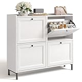 Bealife Schuhschrank mit 4 Klappen – dünner und moderner Schuhschrank mit eingezäunter Decke, Stauraum für Eingang/Flur, 99 x 24 x 91 cm, Kapazität 16 Paar (weiß)