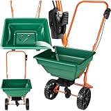 tectake® Streuwagen, Streugerät mit 25 Liter Fassungsvermögen, Wagen vielseitig einsetzbar, für Rasensamen als Düngerstreuer, Streusand Winter, auf Straße, Rasen und Garten leicht fahrbar