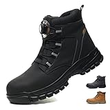 COOU Sicherheitsstiefel Herren Damen Leicht Wasserdicht Arbeitsschuhe mit Stahlkappe Sicherheitsschuhe Rutschfest Arbeitsstiefel Schwarz 45