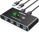 Aluminium USB KVM 3.0 Switch - 2 Eingänge 4 Ausgänge Mit 2 High-Speed Kabeln - Für 4 USB Geräte Wie Maus, Tastatur, Drucker, Festplatte, Stick, Headsets