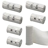 6 Stück Elastische Bandage, Weiße Kompressionsbinden Elastischer Verband mit Metallclips, Elastische Medizinische Fixierbinde für Handgelenke Knöchel Knie
