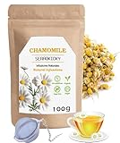 Kamillenblüten - Kamillenblüten getrocknet bio lose 100g - 100% Natürlich Kamillentee - Leichte Bitterkeit und herrliches Kamillenaroma - Premium Qualität ganze Kamillenblüten - Mit Teesieb.