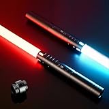 MOZC Laserschwert Kinder, 2-in-1 Lichtschwert mit 15 Farben, Duell Lightsaber mit 4 Modi und Sounds, USB-C Aufladbar Lichtschwerter, FX Laserschwert für Kinder Party, Geschenk, Cosplay (schwarz 2pc)