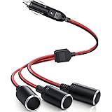 Zigarettenanzünder Verteiler mit Steckdose,KFZ Zigarettenanzünder Stecker,3 Fach Auto Adapter Splitter,Adapter Zigarettenanzünder Steckdose für 12V-24V Motorrad LKW Lieferwagen Wohnmobil(60cm | 18AWG)