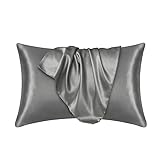 WANGZEYU Kissenbezug Kissenbezug aus Seide, seidiger Satin, for Haare, Schönheit, bequemer Kissenbezug, Heimdekoration, WholeStandard/Queen, 1 Stück KissenbezüGe(Grey,1PCx51x76cm(20x30in))