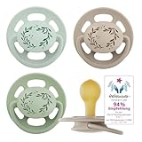 nip - Cherry Green | 0-6 Monate | 4er Pack | Stillfreundlicher, zahnfreundlicher Babyschnuller. Nachhaltiger Schnuller aus natürlichen Rohstoffen, Hellgrün/Braun