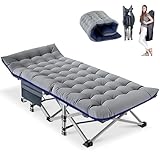 Obqer Klappbares Campingbett mit Matratze und Seitentaschen, 200KG Belastbarkeit Klappbett Gästebett, Stahlrahmen und Oxford Tuch Feldbett Klappbar, 190 x 71 x 36 cm, Geeignet für Garten Büro Camping