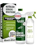 BactoDes Spezial 1L. Geruchsvernichter - Allround Geruchskiller und Geruchsentferner beseitigt ua.sowohl Uringeruch, Erbrochenes, als auch Tiergeruch, Hundegeruch, Katzenurin usw. dauerhaft aus Estrich, Fliesen und Polster - Konzentrat zum Verdünnen, incl. Misch/Sprühflasche